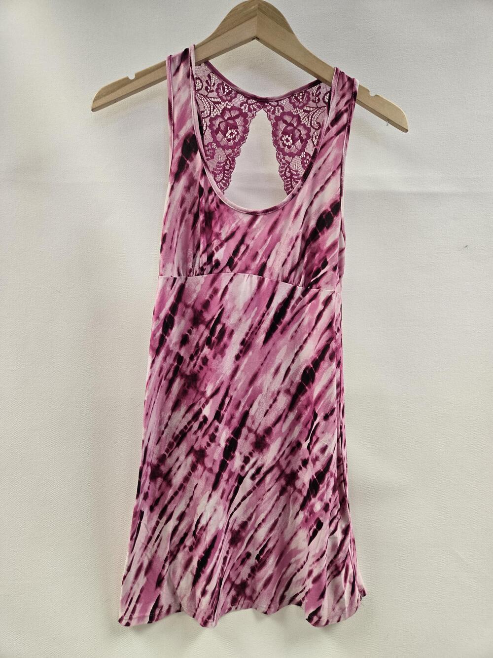 Secret Treasures Tank Top Womens Small Pink Tie Dye Lace Racerback Sleepwear